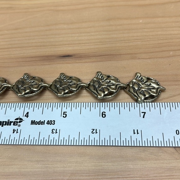 Necklace w/Matching Earrings Antiqued Gold Tone 20” Long Bracelet 7” Beautiful - Picture 4 of 5